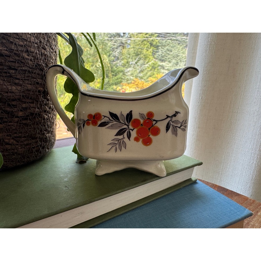 Vintage J&G Meakin SOL Creamer Gravy Boat Bird Berry Motif Cream Ceramic England